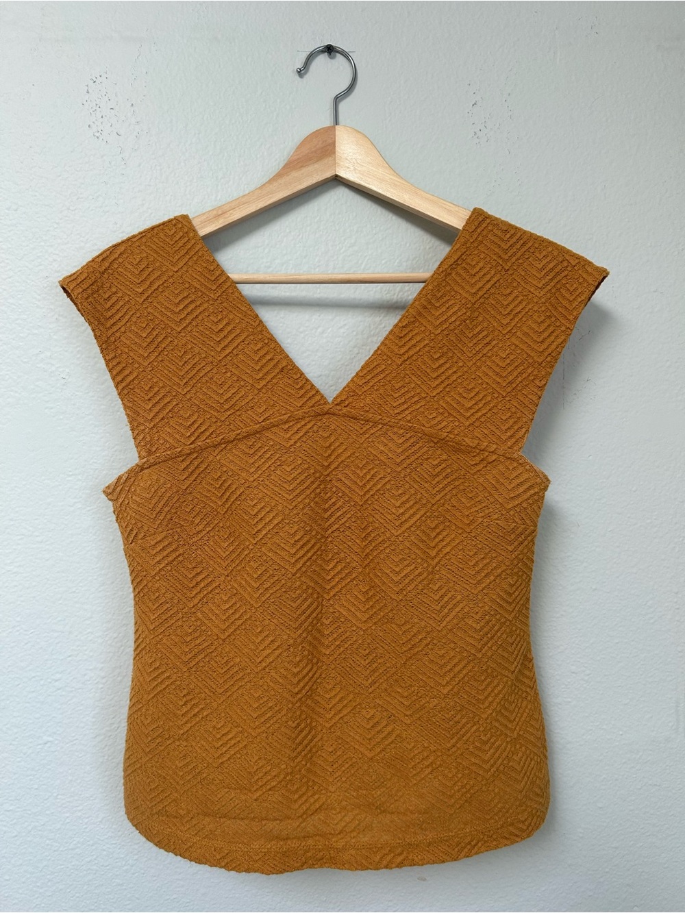 Anthropologie Textured V-Neck Sleeveless Tank in Mustard